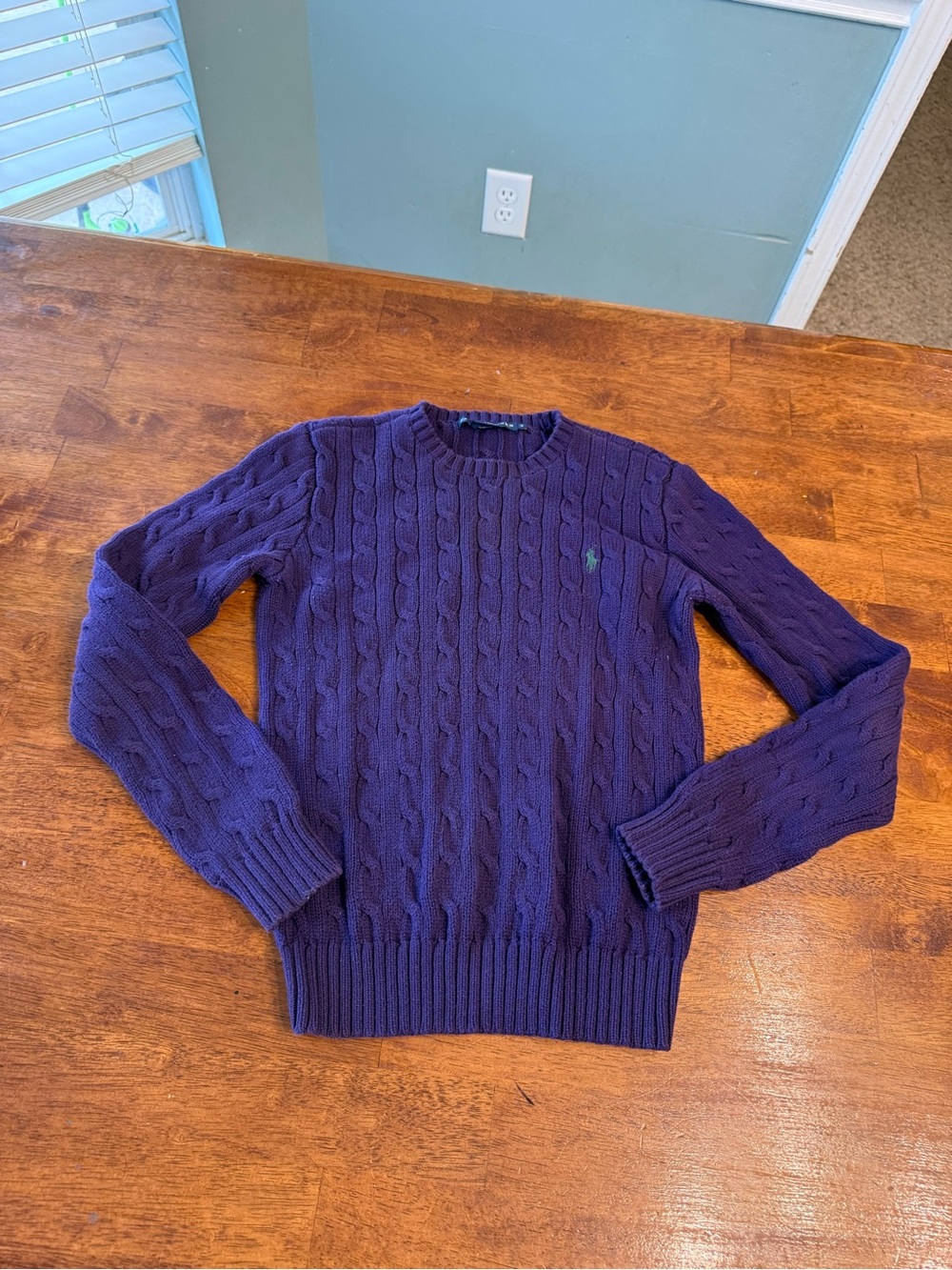 Ralph Lauren Purple Cable Knit Sweater Crewneck Cotton Women's Size S Y2K